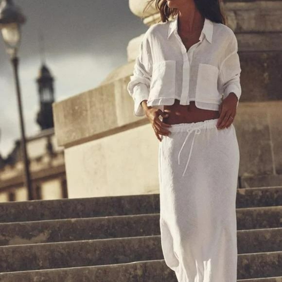 ZARA FRAYED LINEN BLEND SHIRT - Picture 2 of 6